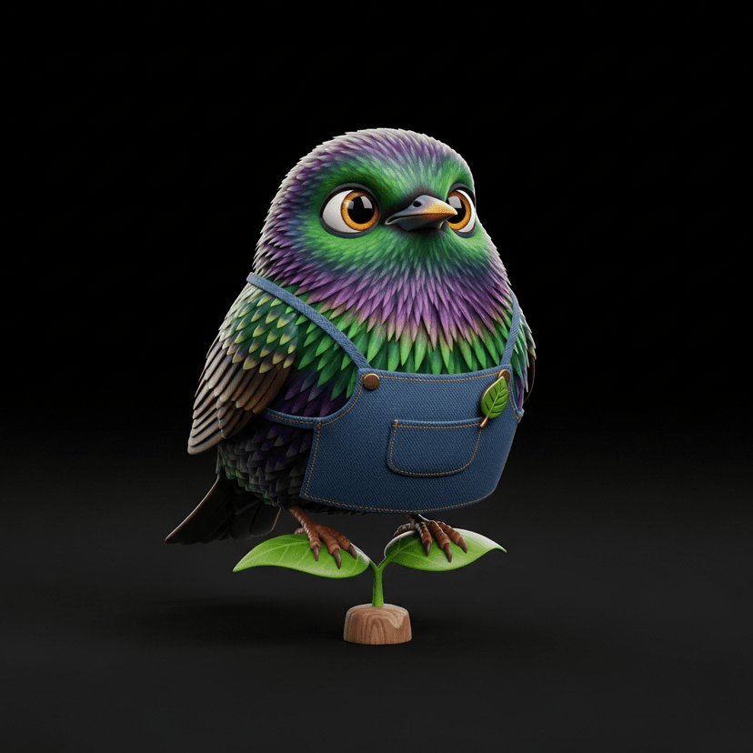 SEO agent — stylized starling character